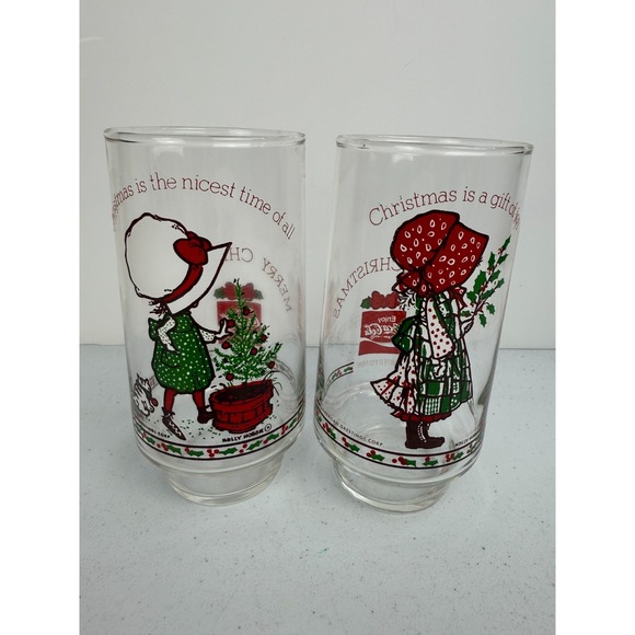Coca Cola Other - Vintage HOLLY HOBBIE Christmas Glasses Set of 2 Lot Coca Cola
